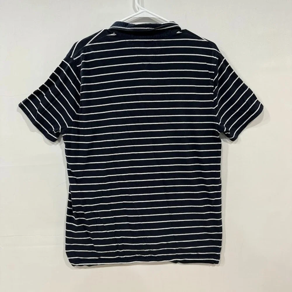 Tommy‎ Hilfiger Polo Shirt Men's L Navy Blue White Striped Short Sleeve